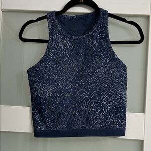 LULU LEMON Women’s Swiftly Tech Cropped Round-Neck Blue Speckled Tank Top Size 6